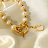 Lustre Link – 18K Gold Pearl Heart Bracelet with OT Clasp